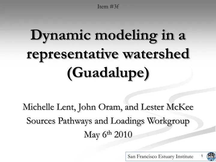 dynamic modeling in a representative watershed guadalupe