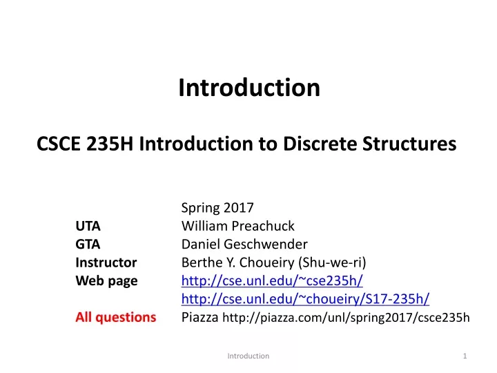 introduction csce 235h introduction to discrete structures