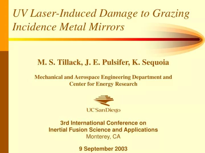 uv laser induced damage to grazing incidence metal mirrors