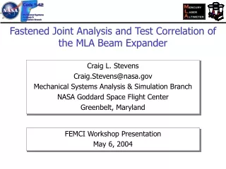 Fastened Joint Analysis and Test Correlation of the MLA Beam Expander