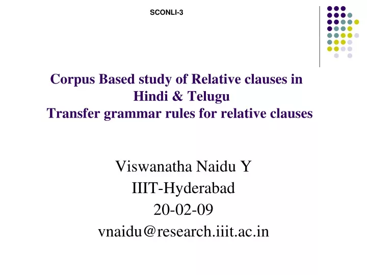corpus based study of relative clauses in hindi telugu transfer grammar rules for relative clauses