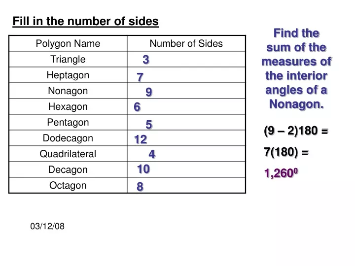 fill in the number of sides