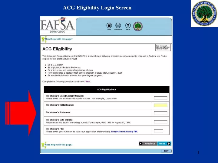 acg eligibility login screen
