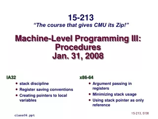 Machine-Level Programming III: Procedures Jan. 31, 2008