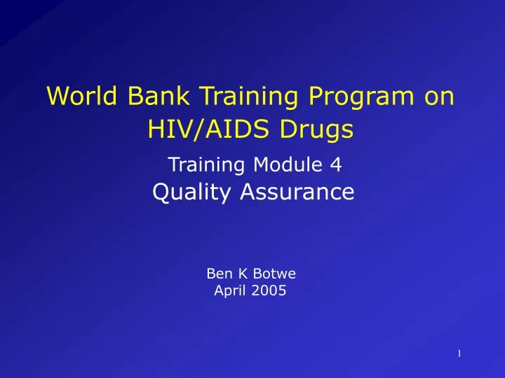 world bank training program on hiv aids drugs