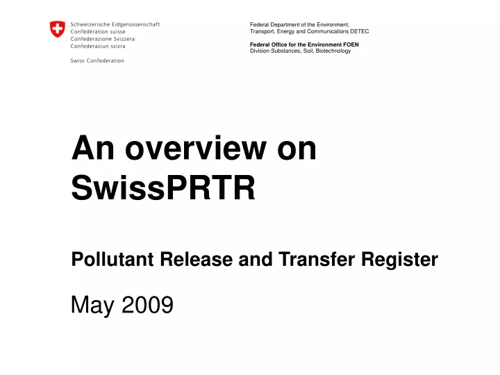 an overview on swissprtr pollutant release and transfer register
