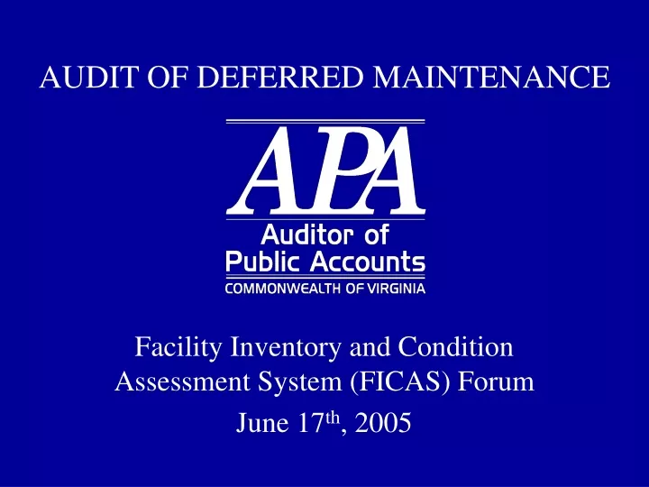 audit of deferred maintenance