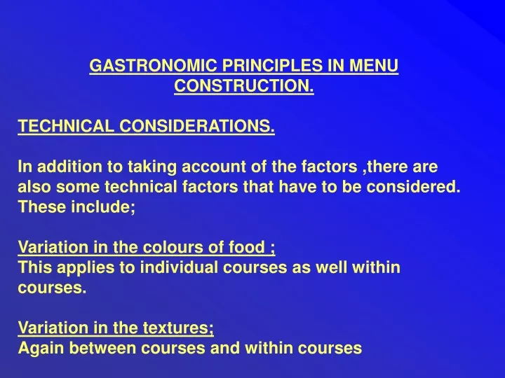 gastronomic principles in menu construction