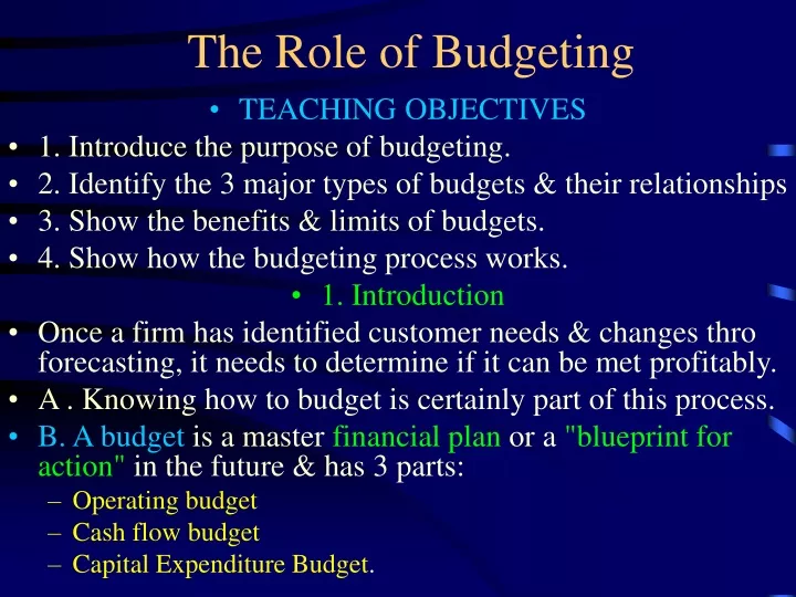 the role of budgeting