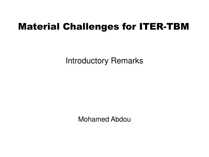 material challenges for iter tbm