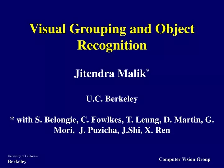 visual grouping and object recognition jitendra