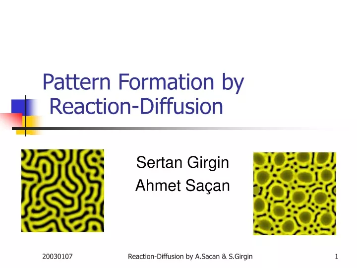 pattern formation by reaction diffusion