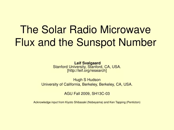the solar radio microwave flux and the sunspot number