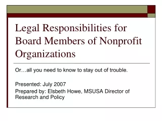 Legal Responsibilities for Board Members of Nonprofit Organizations