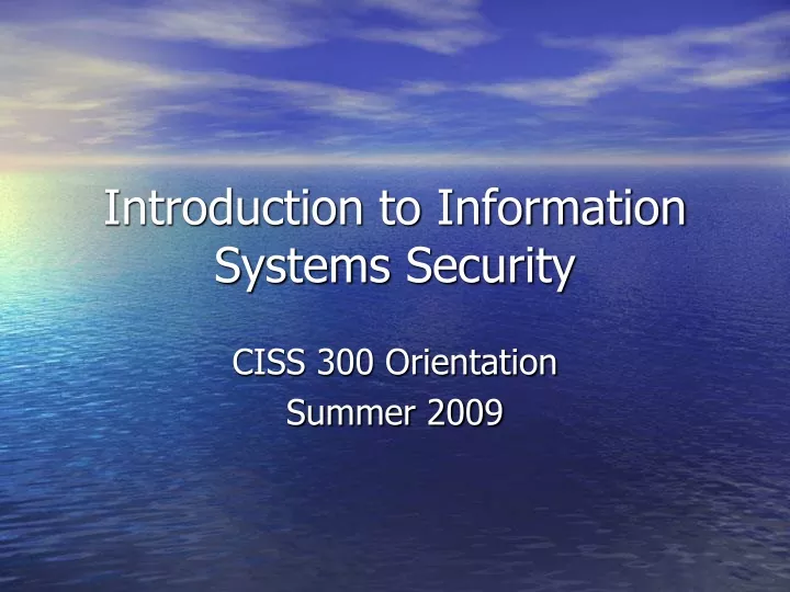 introduction to information systems security