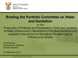 Briefing the Portfolio Committee on Water and Sanitation on the