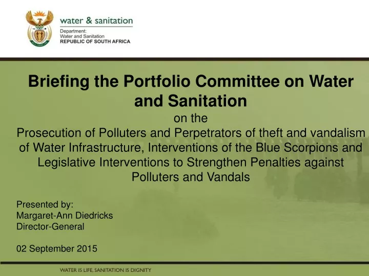 briefing the portfolio committee on water