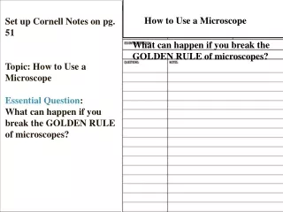 Set up Cornell Notes on pg. 51 Topic: How to Use a Microscope Essential Question :
