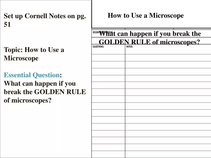 set up cornell notes on pg 51 topic