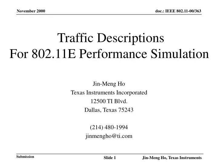 traffic descriptions for 802 11e performance