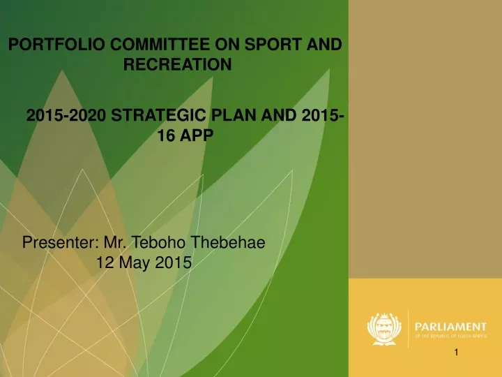 portfolio committee on sport and recreation