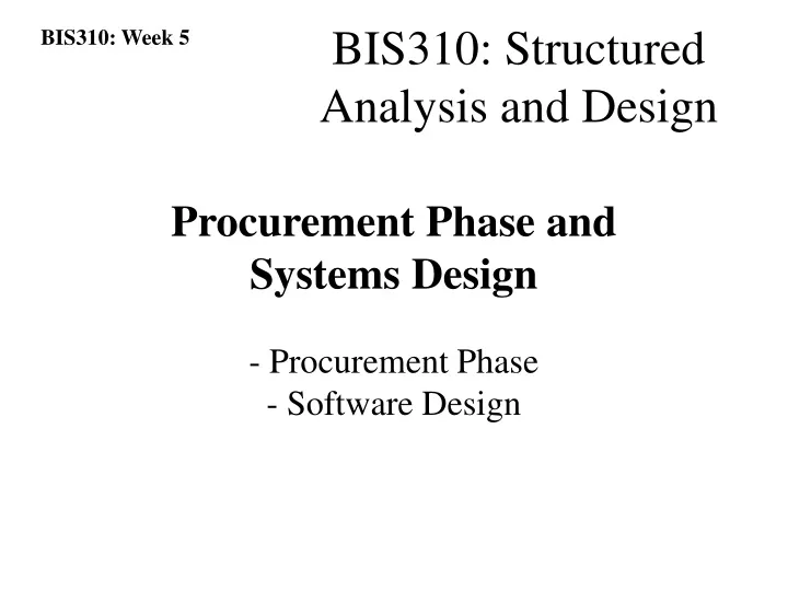 procurement phase and systems design