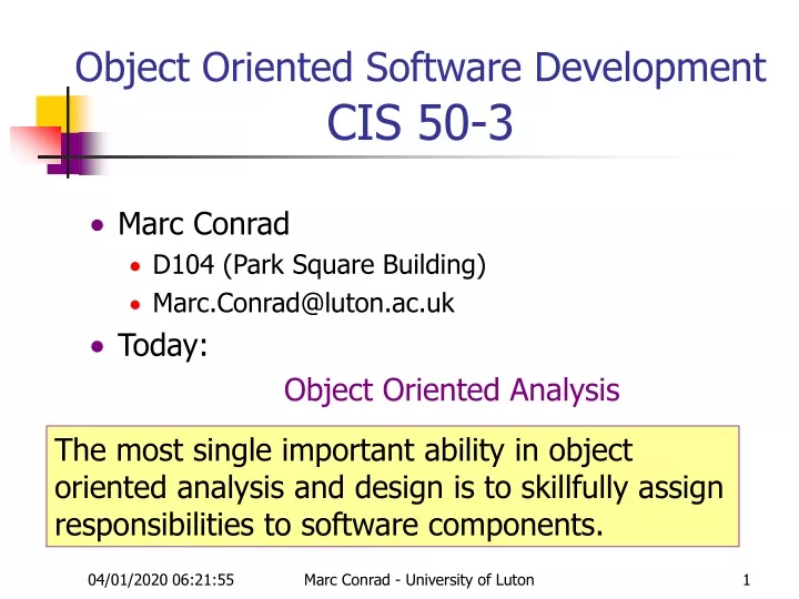 object oriented software development cis 50 3