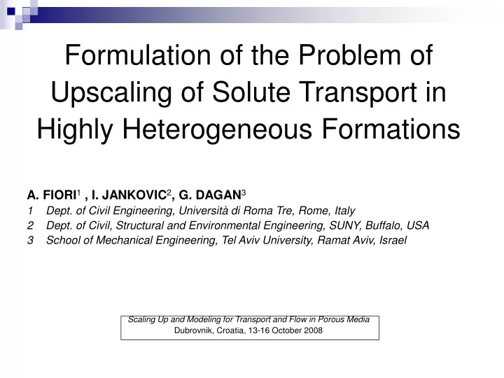 formulation of the problem of upscaling of solute