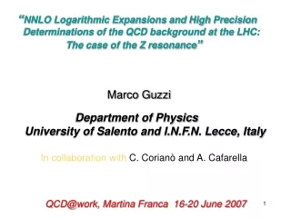 QCD@work, Martina Franca  16-20 June 2007