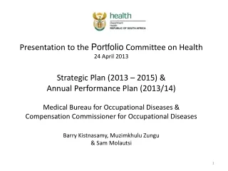 Presentation to the  Portfolio  Committee on Health 24 April 2013 Strategic Plan (2013 – 2015) &amp;