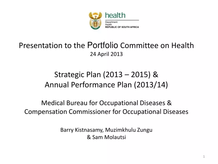 presentation to the portfolio committee on health