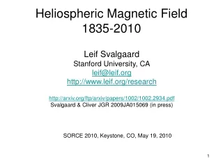 Heliospheric Magnetic Field  1835-2010