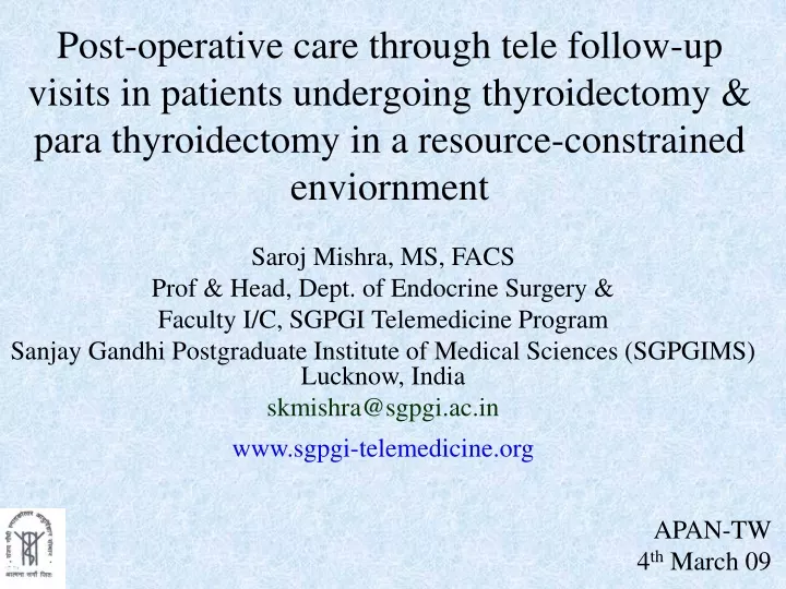 post operative care through tele follow up visits