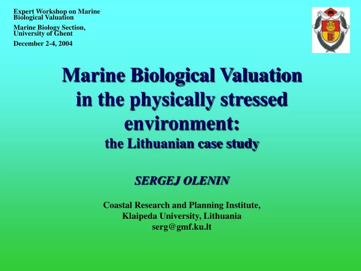 expert workshop on marine biological valuation