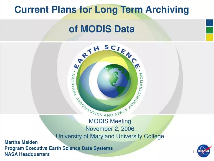 current plans for long term archiving of modis data