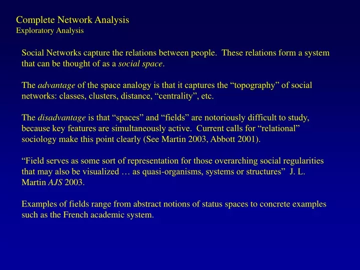 complete network analysis exploratory analysis