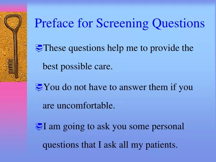 preface for screening questions