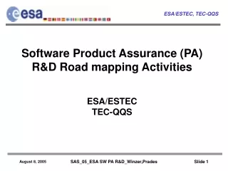 Software Product Assurance (PA) R&amp;D Road mapping Activities