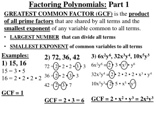 Factoring Polynomials:  Part 1