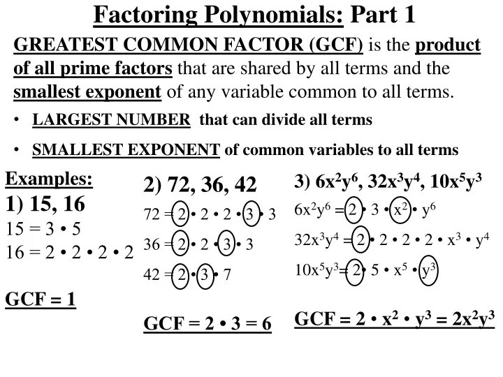 factoring polynomials part 1