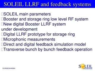 SOLEIL main parameters Booster and storage ring low level RF system