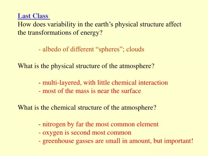 last class how does variability in the earth