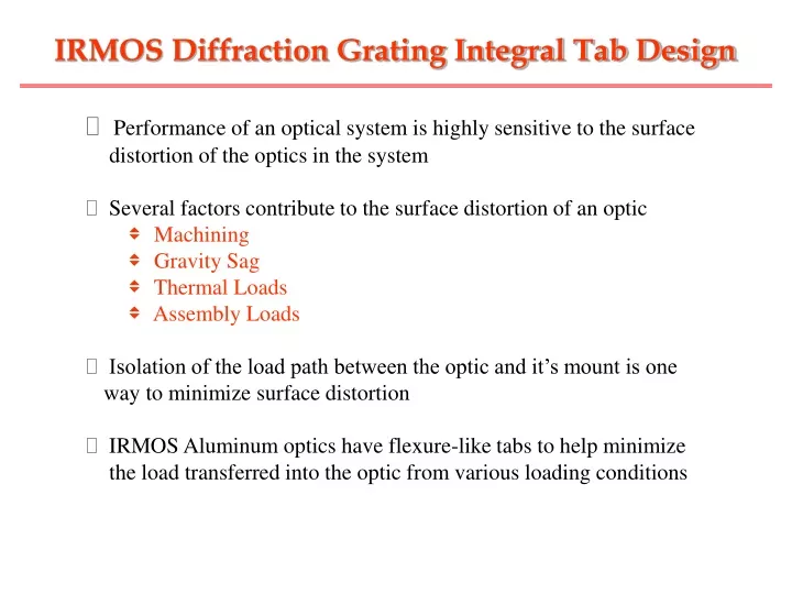 irmos diffraction grating integral tab design