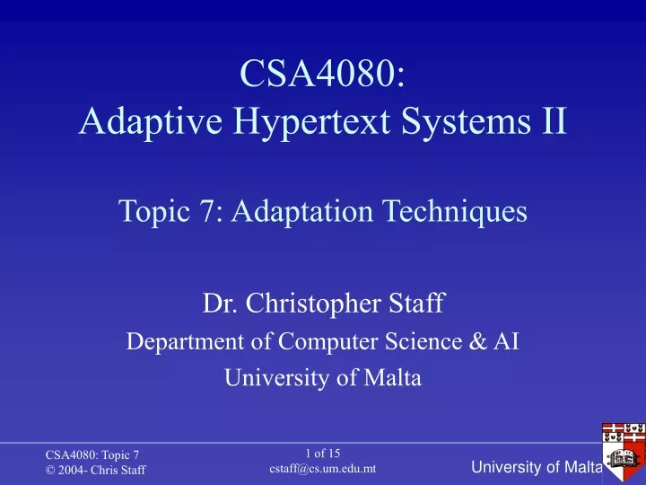 csa4080 adaptive hypertext systems ii