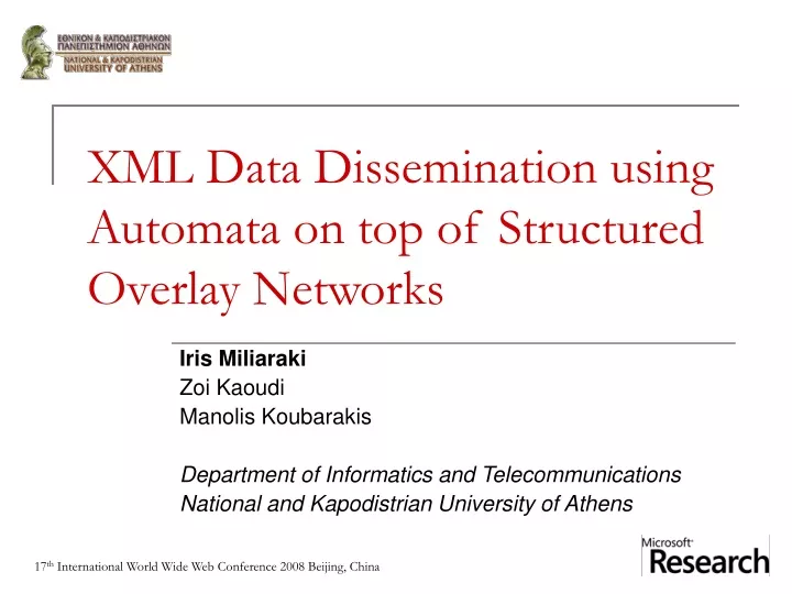 xml data dissemination using automata on top of structured overlay networks