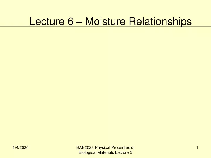 lecture 6 moisture relationships