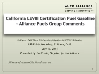 California LEVIII Certification Fuel Gasoline - Alliance Fuels Group Comments