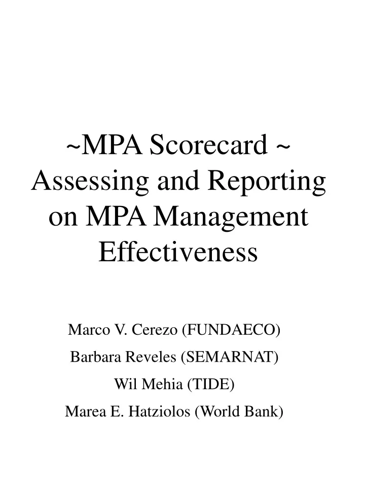 mpa scorecard assessing and reporting on mpa management effectiveness