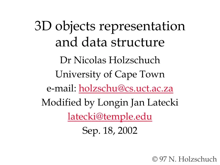3d objects representation and data structure