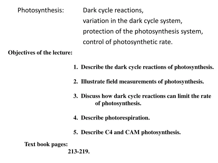 photosynthesis dark cycle reactions variation